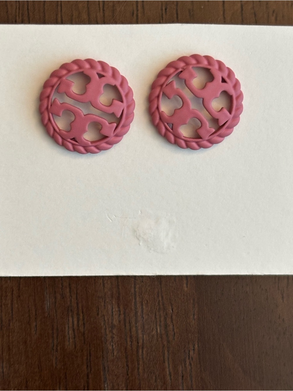 Pink Round Logo Cutout Stud Earrings - tory Burch brand new